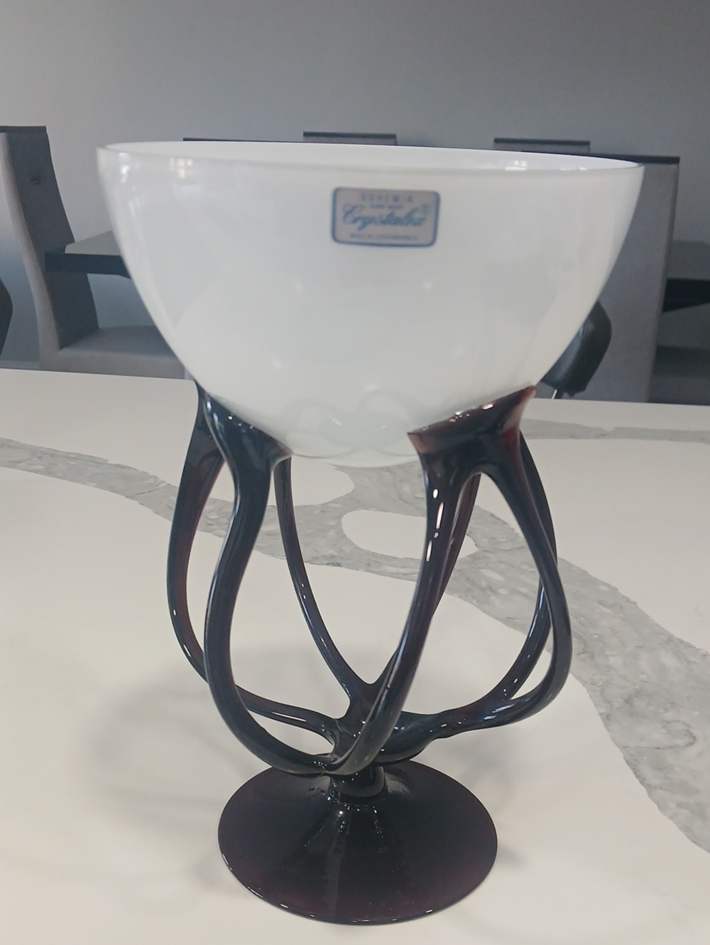 Bohemia Hand Made Espada White and Dark Brown Decorative Glass Bowl by